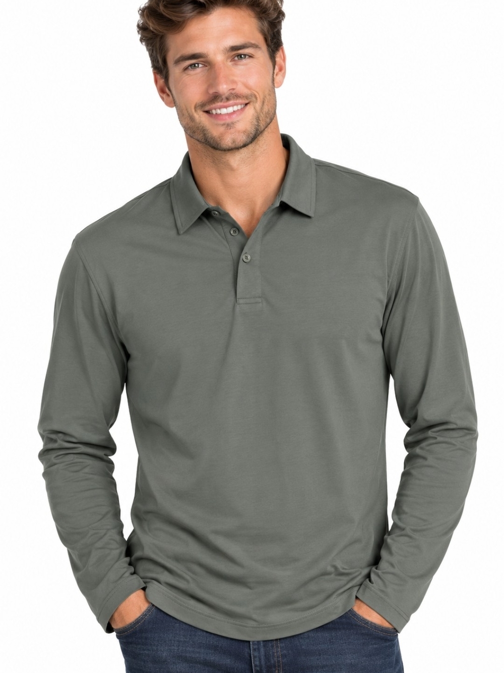 NWT all in motion Men's Olive Green Long Stretch Poly Blend Sleeve Polo (Sz:xxl)